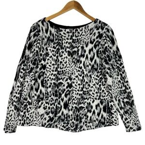 Chico's Black White Animal Print Textured Sweater Top Long Sleeve Knit